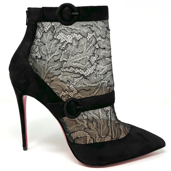 Christian Louboutin black suede & lace ankle boots pointed toe 40.5 / US 10-10.5 - Picture 3 of 10